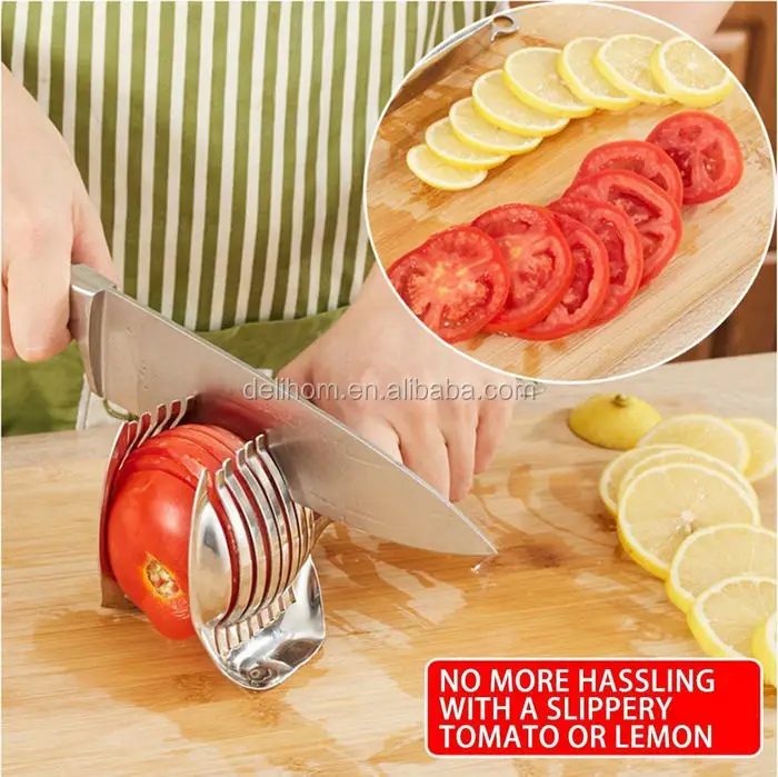 Coupe-citron Multifonction Passe au lave-vaisselle Facile à trancher Coupe-tomate Pour les fruits et légumes Trancheuse de pommes de terre en acier inoxydable Pince à fruits et oignons