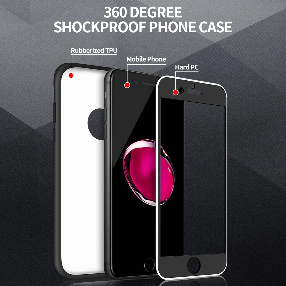 fashion 360 degree shockproof full phone cover custom front pcfashion 360 degree shockproof full phone cover custom front pc back tpu 2 in 1 hybrid mobile phone case for iphone 7 case