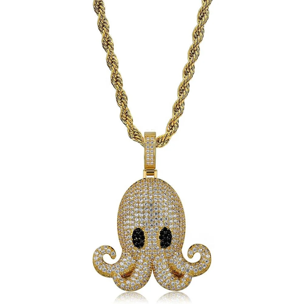 

Animal Octopus Pendant Necklace Men Iced Out Cubic Zircon Chains Hip Hop Charming Jewelry Gift 2020, Gold/silver