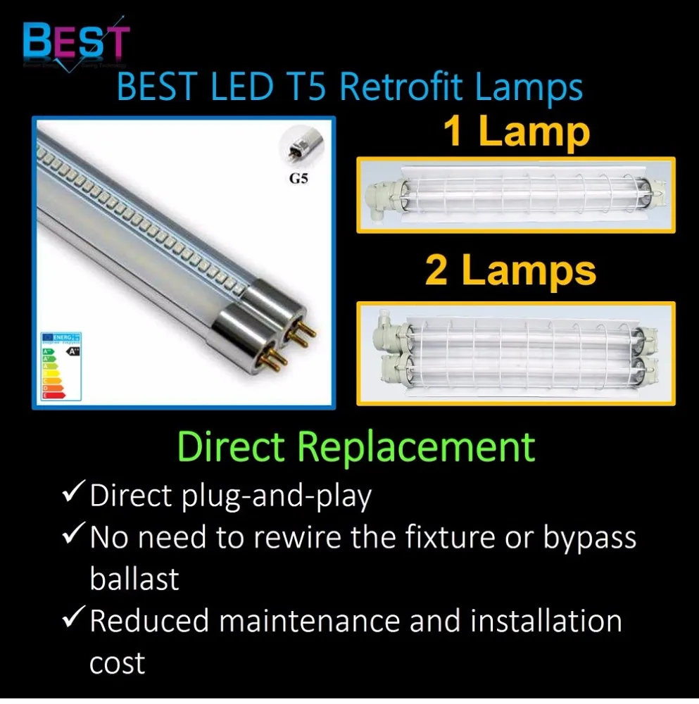 
BSET plug and play retrofit T5 LED tube; Suitable for Replacing fluorescent tube in anti explosive or explosion proof luminaire 