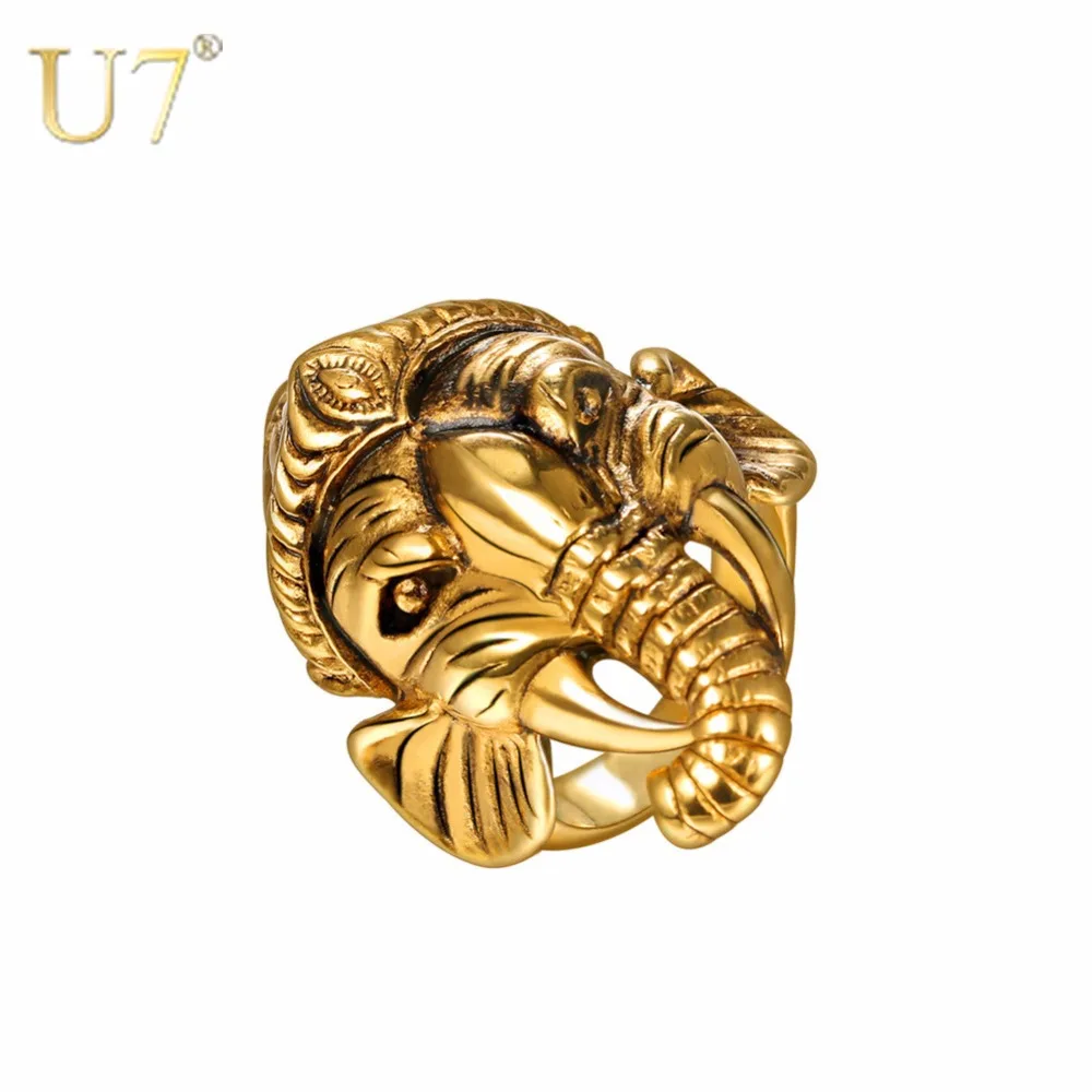 

U7 Thaiand Lucky Jewelry 18K Gold Plated Ganesha Buddha Elephant Ring