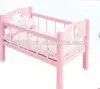 Kids wooden furniture toy bedroom miniature pink white wooden single doll bed 1/18 inch doll credle with bedding sets TY33705