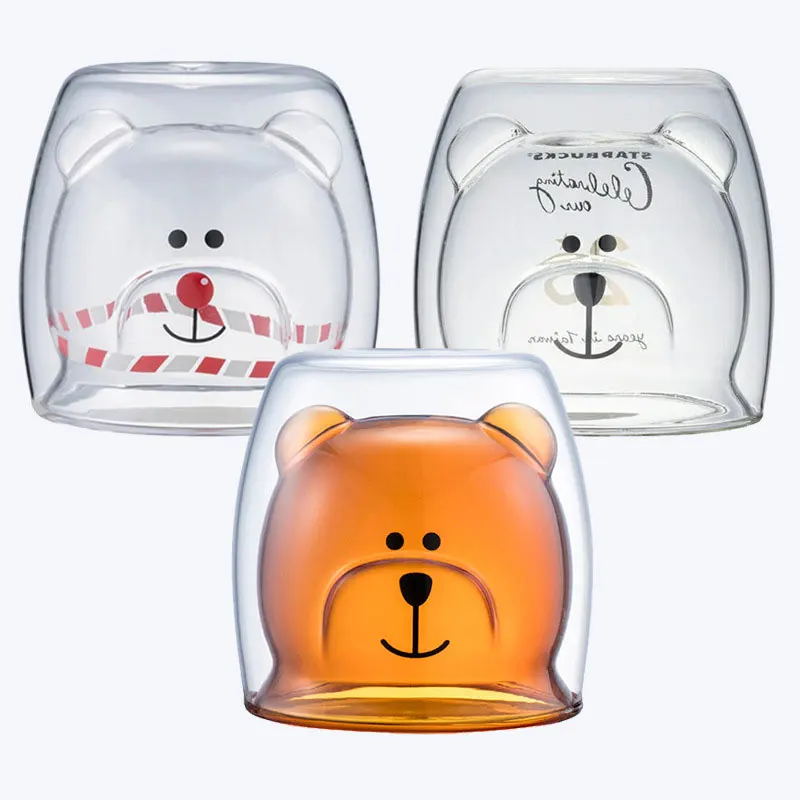 

Animals shape Hot Sale Mug Double Wall Glass Drinking Tea Cup Feature Sustainable Sample Available, Transparent