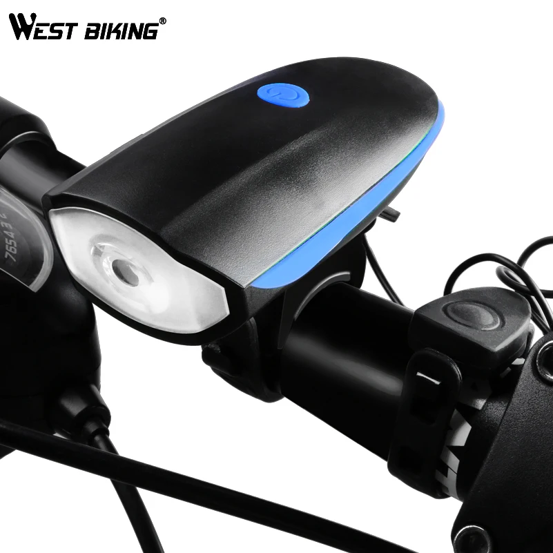 

West Biking Cycling LED Head Light Waterproof Bicycle Lamp 120 DB Loud Horn Alarm Bell Warning Rechargeable LED Bike Front Light, Red;blue;orange;pink;green