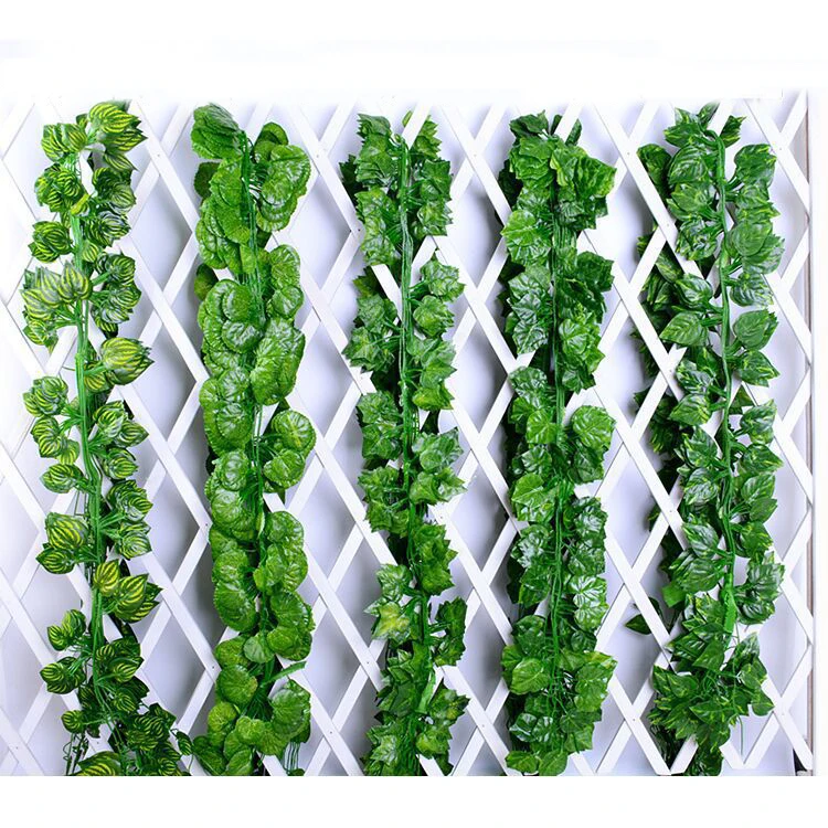 

2018 Yiwu Aimee wholesale artificial green plastic leaves vine (AM-AL01