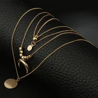 

European and American fashion new retro celebrity wind moon horn round alloy 4 layer alloy necklace set women