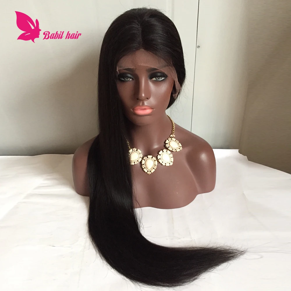 

180% Density Natural Hairline long straight 100 brazilian virgin Human Hair Full Lace Wigs with baby hair