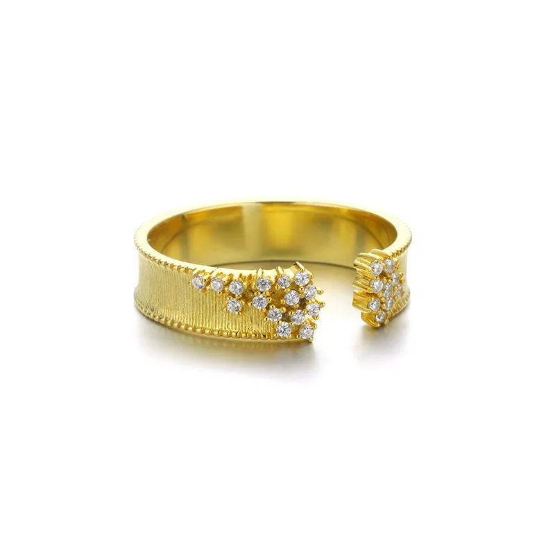 

Pattern Design Ring 14K Yellow Gold plating Micro Pave Setting Simple Wedding Ring Lady's Fashion ring 925 silver sterling