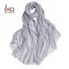 Luxury Ladies Pure Color Thin Long Winter Fashion 100% Real Cashmere Scarf Grey with Fringestassels