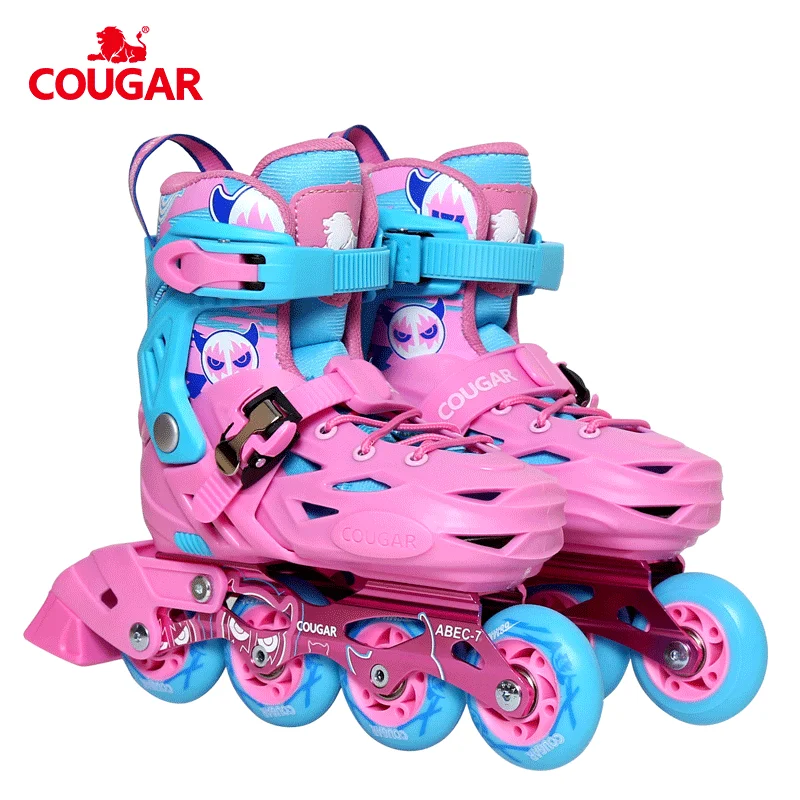 

New design Cougar professional kids slalom skates carbon bearing pink blue inline skates, Black white/blue green/pink blue