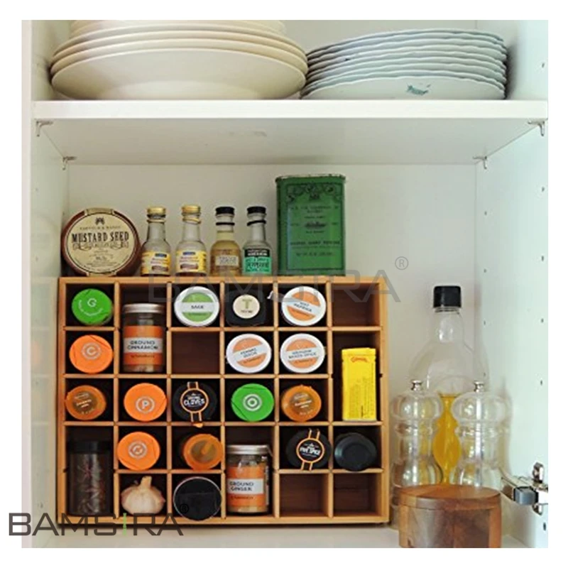 Multikeep Adjustable Bamboo Shelf Wall Mounted Spice Rack