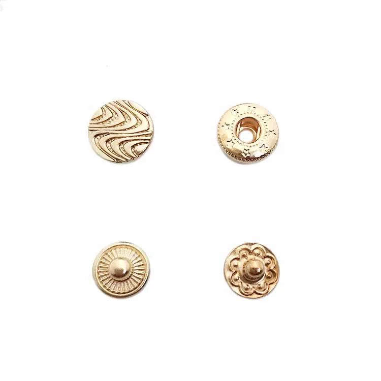 

2019 Zinc alloy gold color round design custom shirt press metal snap buttons for clothes, Gold or custom