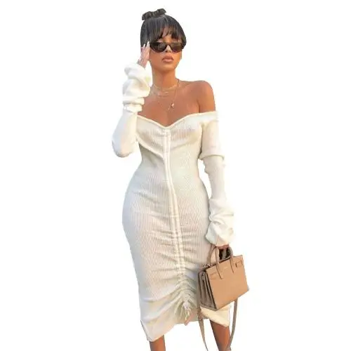 265116  White Sexy irregular  High Waist One-piece Off Shoulder Dress women