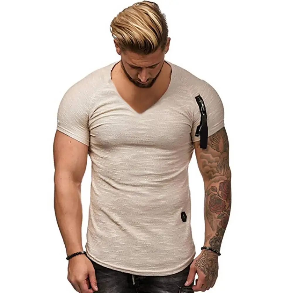 

Men's T-Shirt Short Sleeve V Neck Slim Fit Shirt Basic Casual Tee Tops OEM service, Customizable
