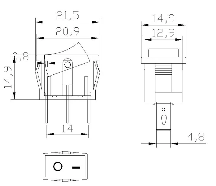 hot sale high quality square mini on off rocker switch t85/55
