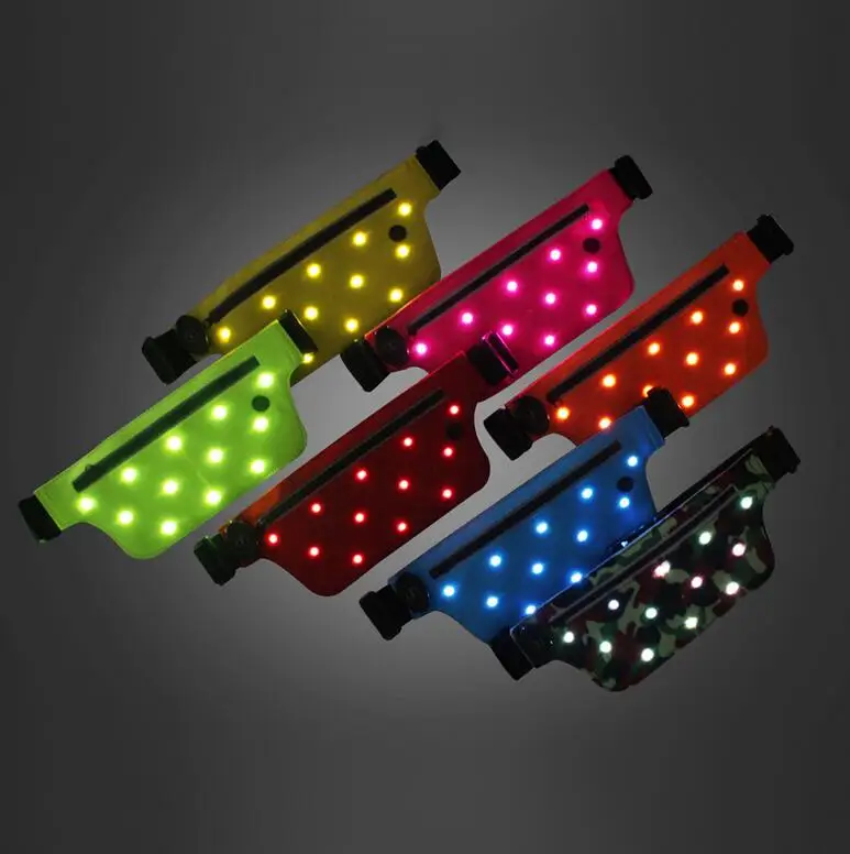 

LED Light Running Belt Slim Adjustable Runner Race Waterproof Fitness Workout Belt Sport Pouch Exercise Waist Pack Bag, As picture show