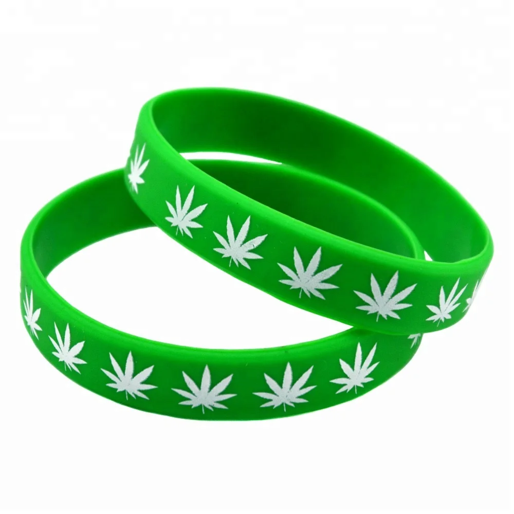 

Wholesale 50PCS/Lot Printed Jamaica Leaf Silicone Bracelet Wristband, White;black;green