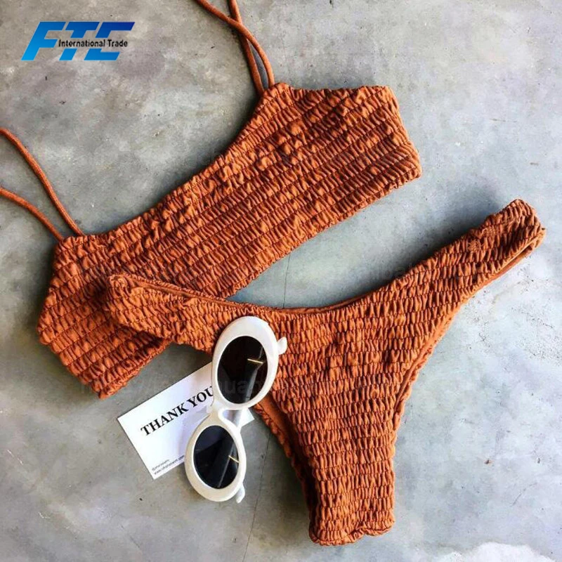 

2019 Fashion Custom Design Smocked Bikini Top And Bottoms