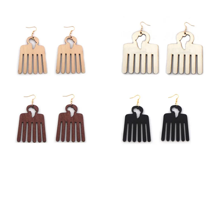 

Zooying African comb wood earrings female fashion accessories, Red, black, pink