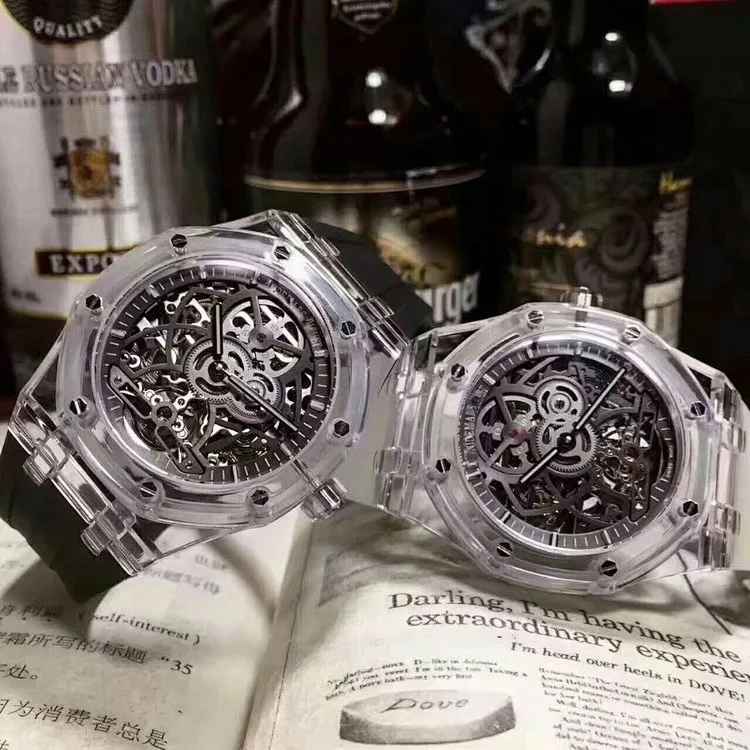 

Luxury brand original watch stainless steel auto mechanical movement top quality OEM watch printing wrist-watches, Clear