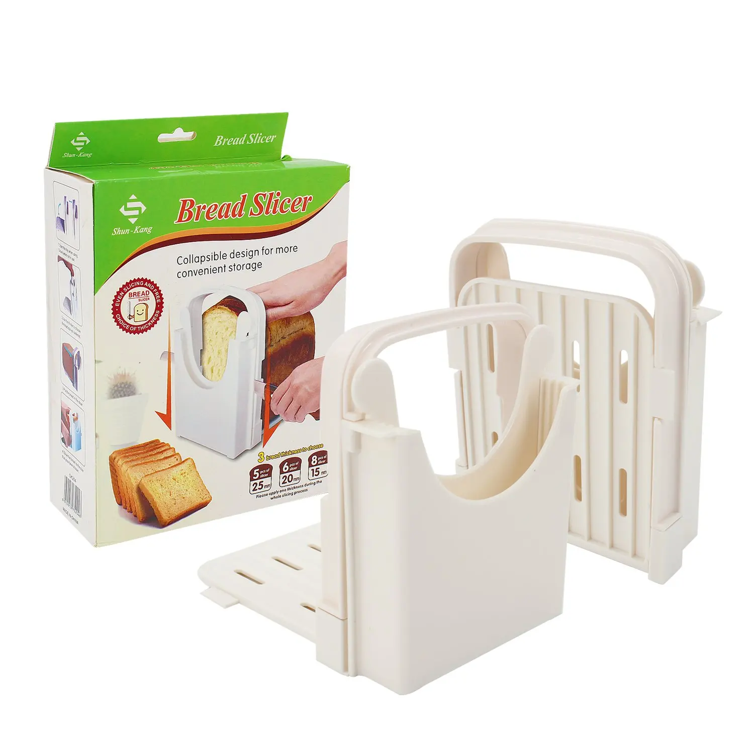 Zaker Bread/Toast Slicer, Loaf Slicer Cutter for Homemade Bread, ABS Environmentally Friendly Plastic, Foldable, Bread Cutting Guide and Adjustable with 4 Slice Thicknesses,White