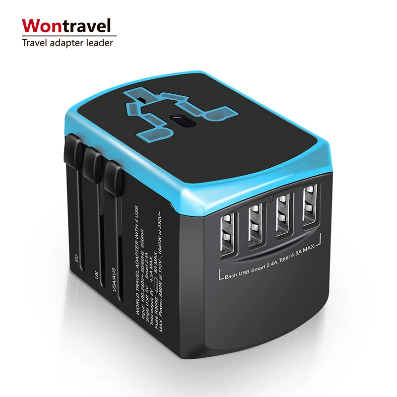 World Travel Adapter All in one Universal Power Plugs 4 USB Worldwide Socket Outlet Wall Charger Adaptor Bank gifts