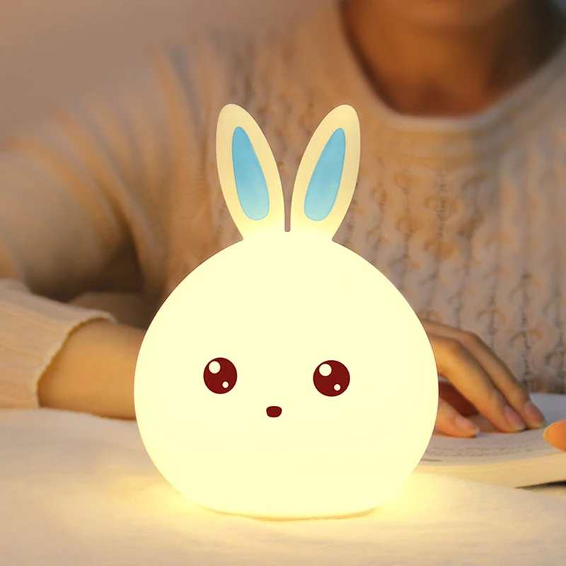 Zogifts Rechargeable 7 Colors Rabbit Usb Children Animal Light Silicone Soft Cartoon Baby Nursery Lamp Led Night