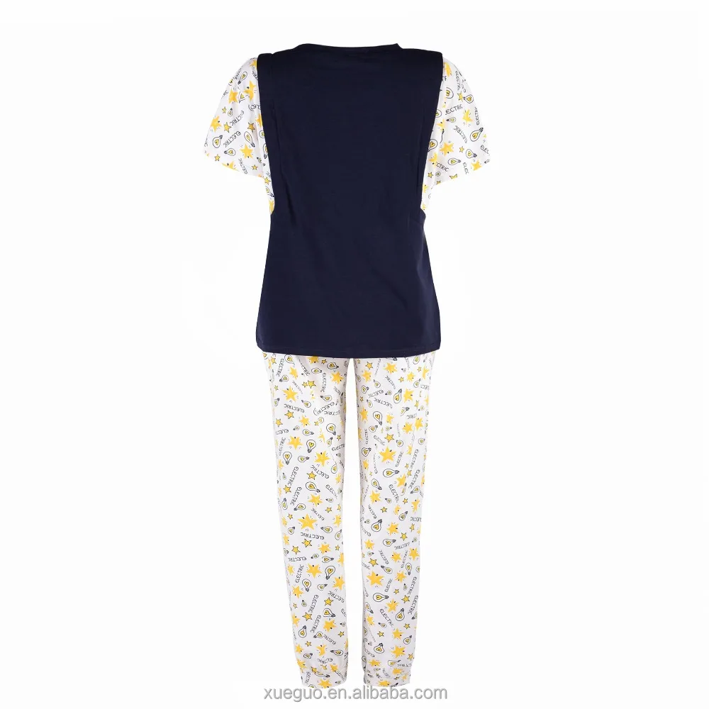 

Shantou Factory Custom Elastic Waist Sleepwear Drawstring Pijamas Woman Clothing Short Sleeve Nightwear Pijamas Summer Clothes, Request