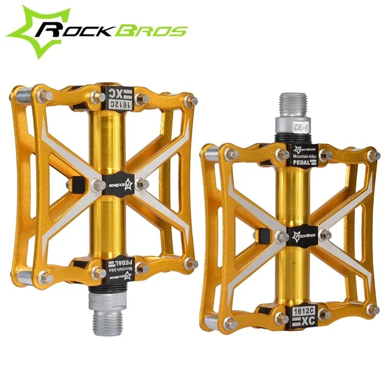 

ROCKBROS Mountain Bike Pedals Axle Magnesium Pedals Sealed bearings 4 Spindle Ultralight Bicycle Cycling Road Bike Pedals, Black gold;blue;gold;red;titanium