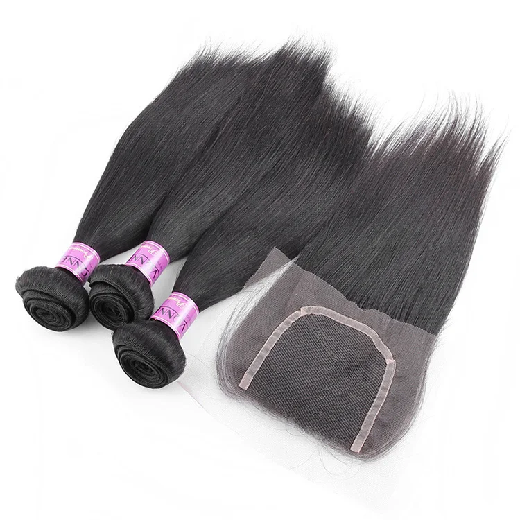 

Yvonne aliexpress 100 human hair brazilian hair bundles with closure, Natural color #1b