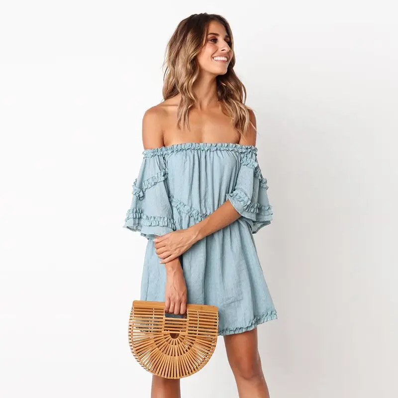 

2018 Hot sell Summer women's solid color collar elastic dress, N/a
