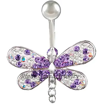 14g Multi Crystal Dragonfly Belly Button Ring - Buy Dragonfly Belly ...