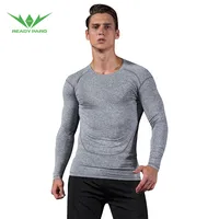 

Cationic Gym sports breathable comfortable Gray tights Long t-shirt, 85% polyester 15% spandex gym clothing for wholesale