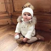 Cheap Formal Baby Clothing Raccoon Fur Collar Knitting Fur Kids Winter Coats