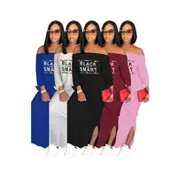 

M7039 Custom Printed Letter Plus Size Long Sleeve Tube Off Shoulder African Women Dresses Lady Casual