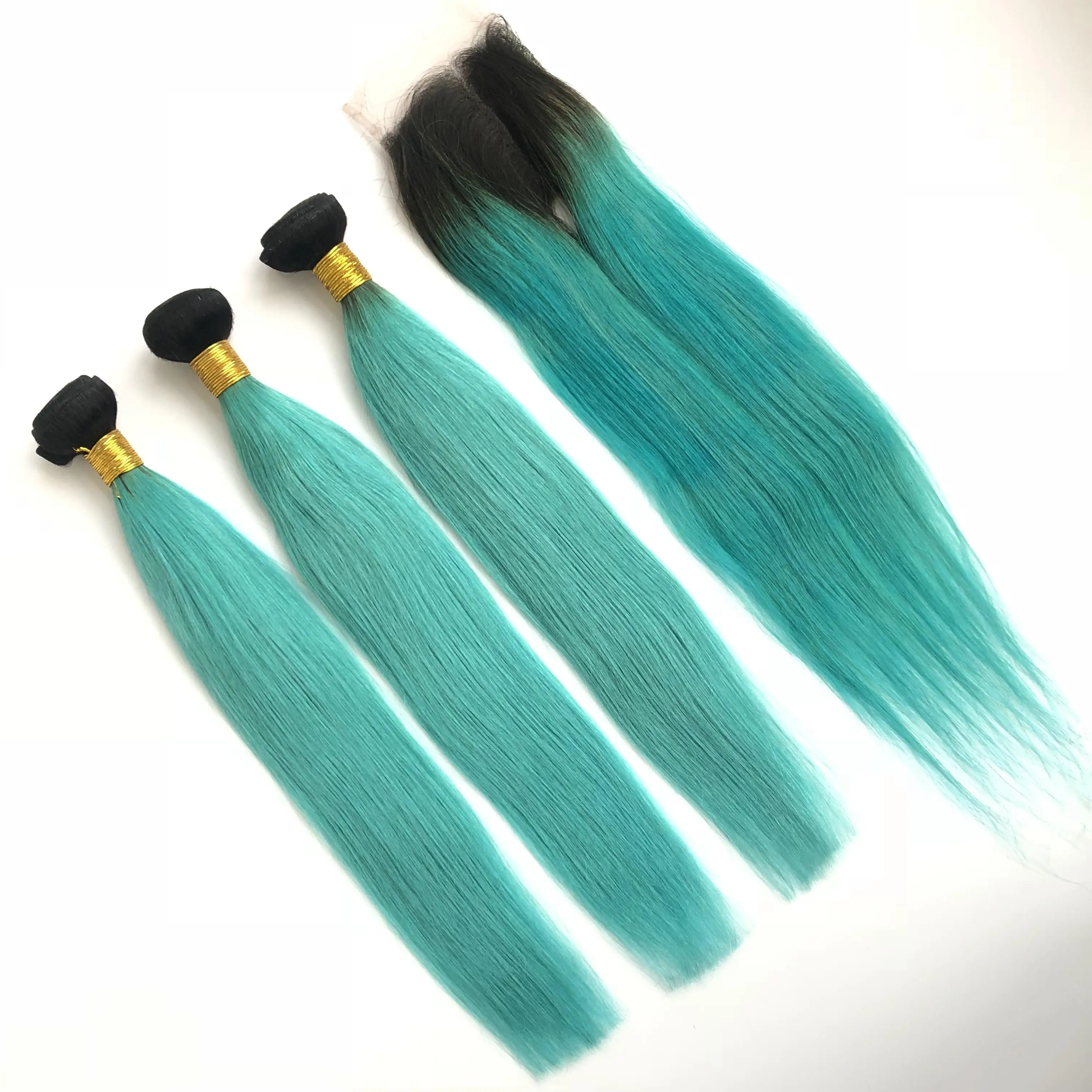 Factory Price 100 Virgin Human Hair Color Green Straight Wave