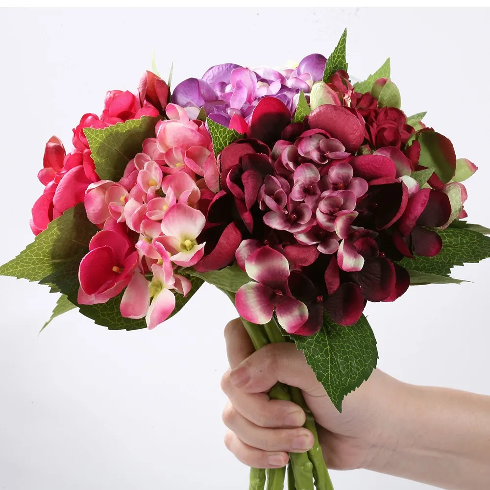 Most Realistic Burgundy Silk Artificial Hydrangea Flower Buy