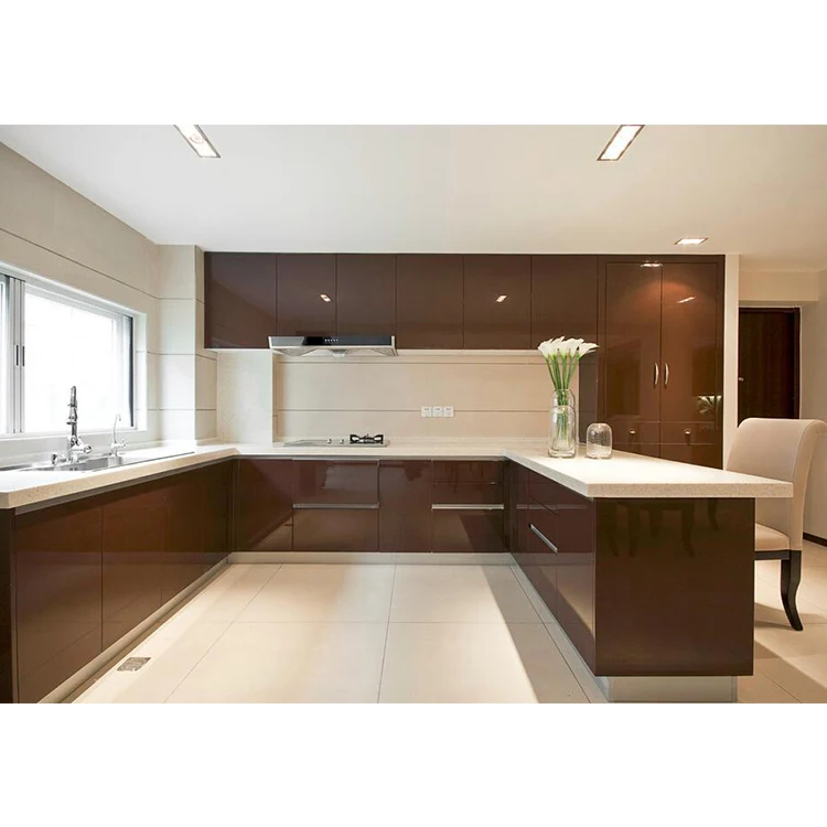 High gloss lacquer modern kitchen cabinet free standing cabinets Modular Kitchen Design