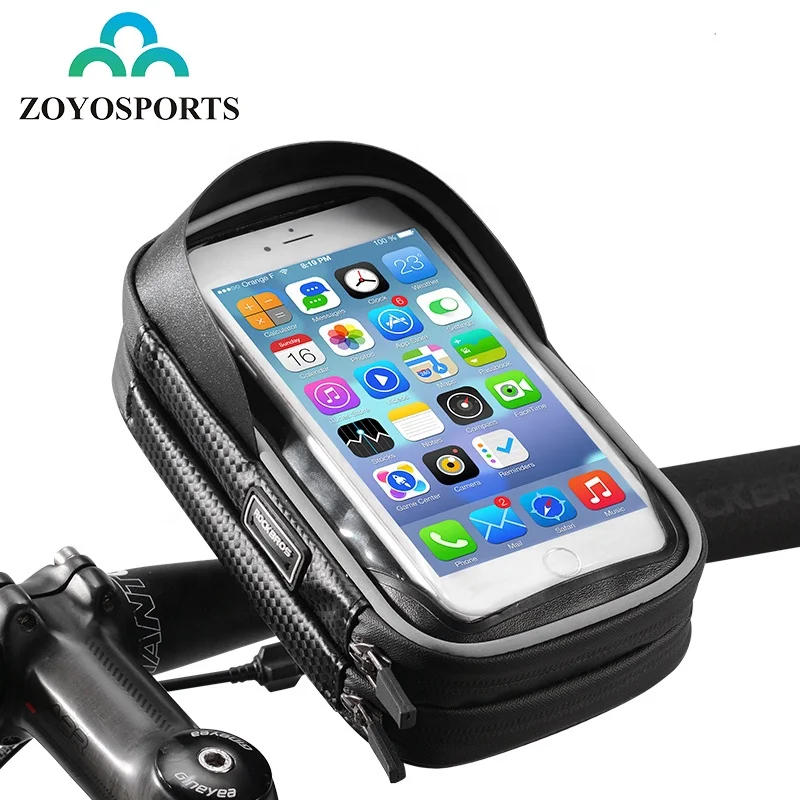 

Ready to ship 360 Rotation Bike Touch Screen phone bag Cycling Waterproof Zipper two pockets Bicycle Bag with Phone Holder, Black