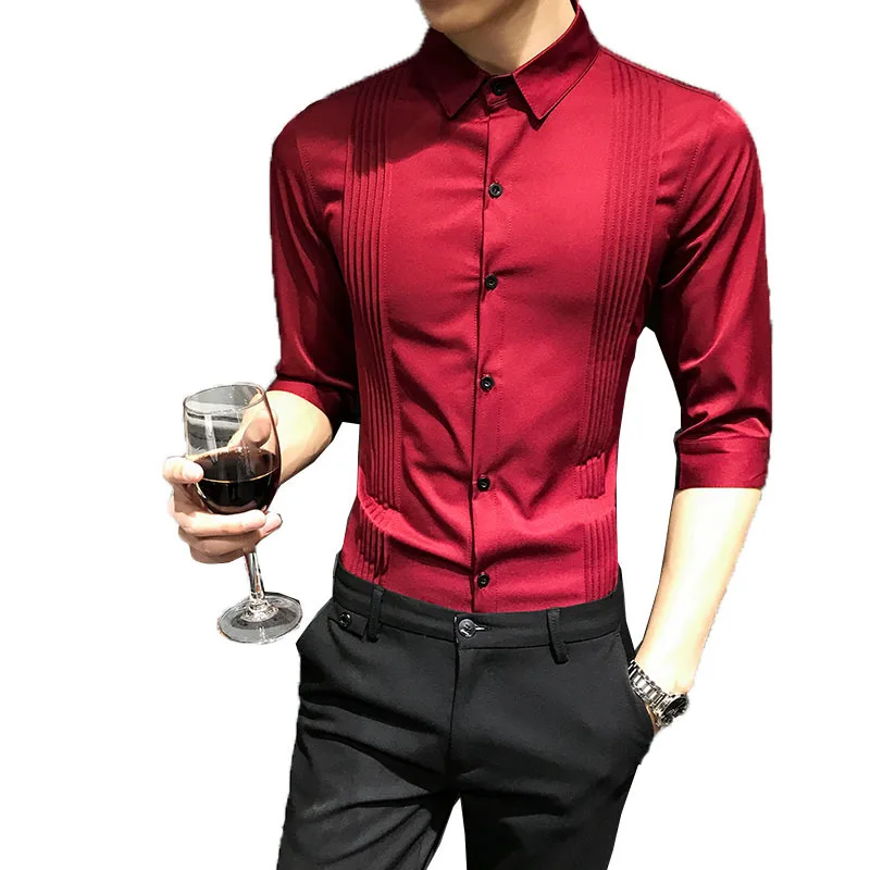 

White Men Shirt Long Sleeve Homme 2019 Fashion Business Design Mens Slim Fit Dress Shirts Casual Social