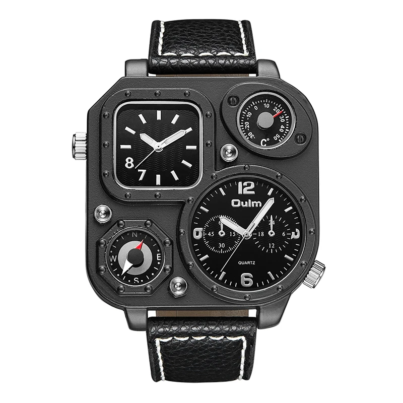 

Oulm New Arrive Unique Male Watch Luxury Big Size Square Dial Compass Decoration Quartz Clock Antique Men's Military Watches