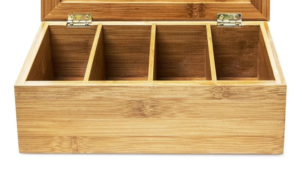 4 compartments custom bamboo wood tea bag box organizer