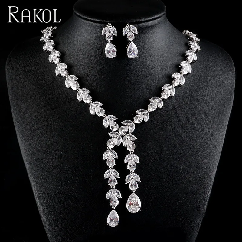 

RAKOL jewelry set in latest design cubic zirconia jewelry necklace set wholesale indian jewelry S463, As picture