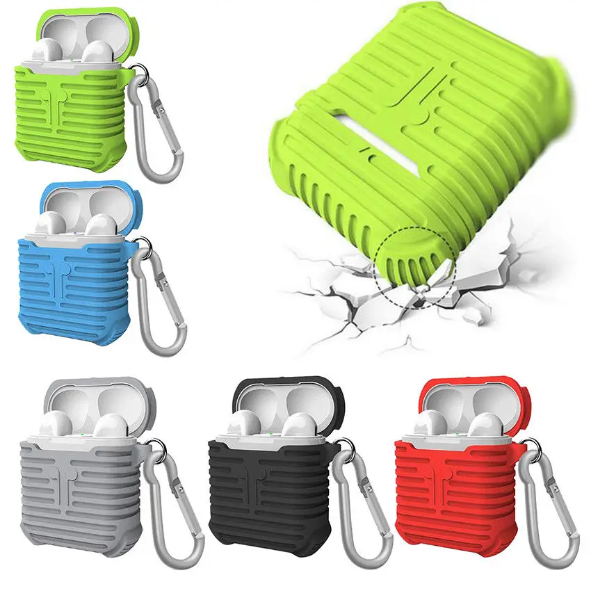 High Quality Silicone Rugged Rubber Armor Case Cover For Airpods Accessories with Carabiner Hook