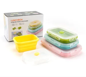 Image of custom 4 pcs set eco lunch box silicone food box storage bowl kids container