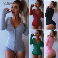 

*GC-66862997 2020new Wholesale Long Sleeve Button Up Sexy Female Bodycon Bandage Jumpsuits Deep V-neck Cotton Bodysuit For Women
