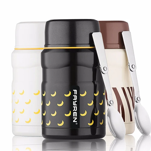 

High quality 800ml double wall 304 stainless steel food flask vacuum insulated thermos food jar with spoon, Black black cover,blue yellow cover,pink purple cover