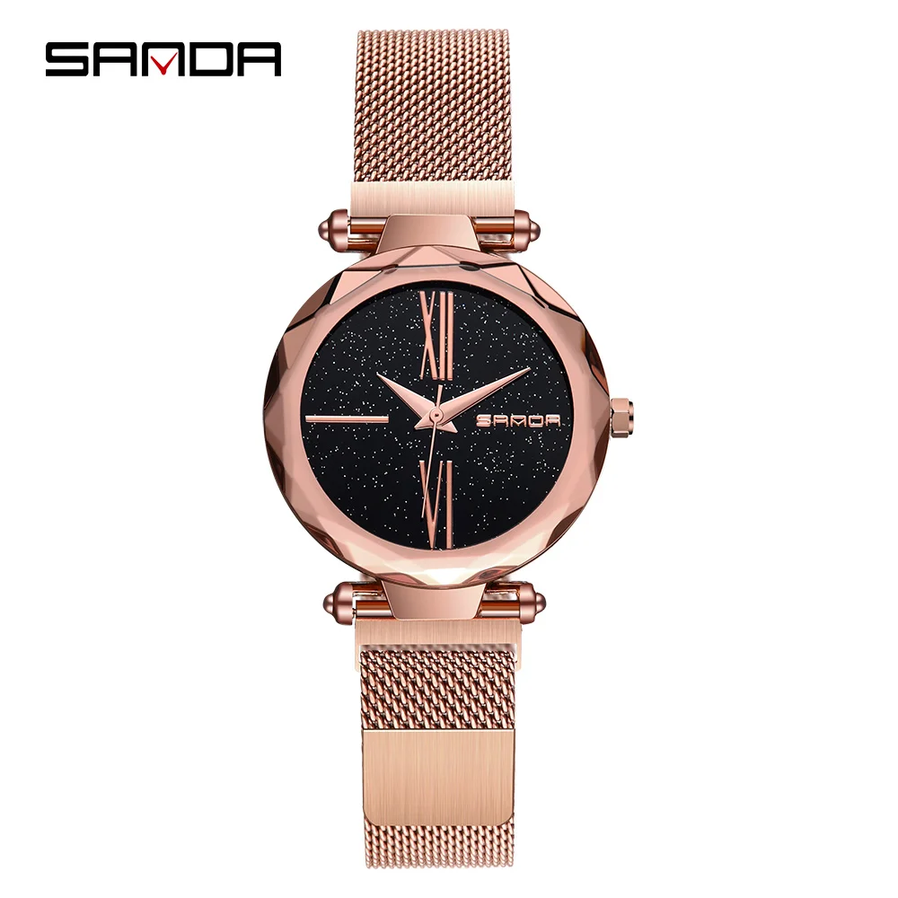 

Sanda P253 Fancy Ladies Mesh Stainless Steel Straps Watches Starry Sky Dial Women Magnet Milanese Band Watch, Black;purple;blue;rose gold