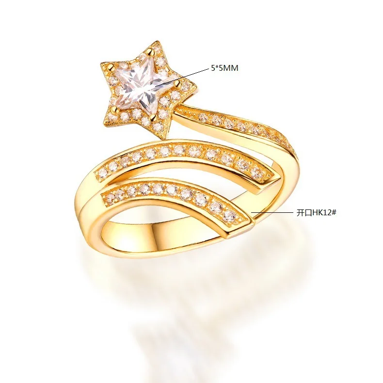 Stylish Gold Plated Five-Pointed Star  Silver  925 Jewelry Ring