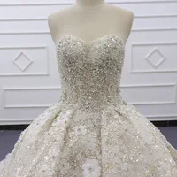 

Eslieb LWY002 real photo new style champagne crystal bead chapel train 3d flower lace ball gown wedding dress